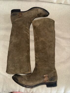 Women’s Riding Boots PANTANETTI suede Leather Sage/ Brown Made In Italy Sz 38.5